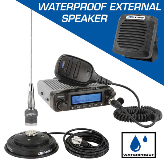 Rugged Radios Adventure Radio Kit - M1 Waterproof Powerful Business Band Mobile Radio Kit and External Speaker